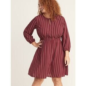 Old Navy XL Tall Burgundy Striped Long Sleeve Midi Dress Casual Work Fall Outfit